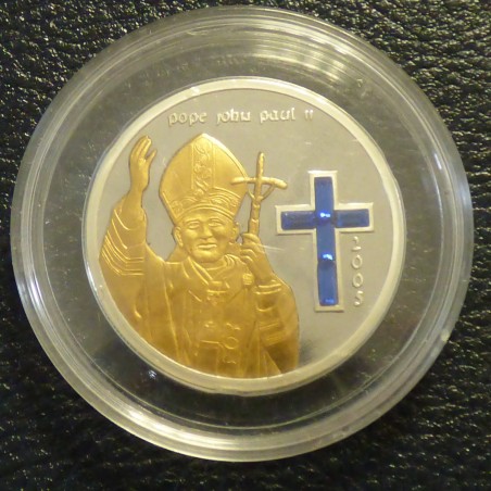Northern Mariana 5$ 2005 Pope John Paul II PROOF gilded silver 92.5% with Swarovski crux  (25 g)