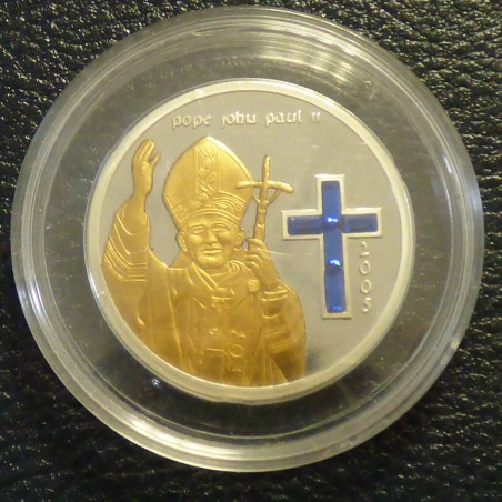 Northern Mariana 5$ Pope John Paul II PROOF gilded silver 92.5% with Swarovski crux  (25 g)