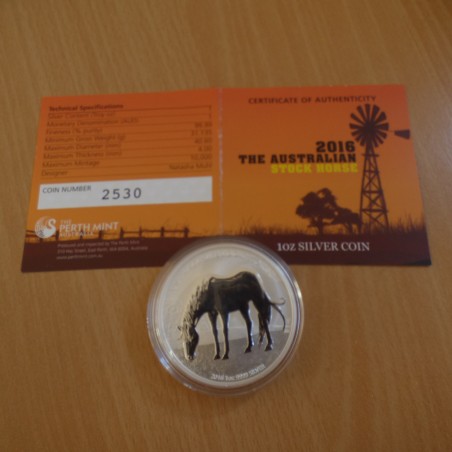 Australie 1$ Stock Horse 2016 argent 99.9% 1 oz + CoA