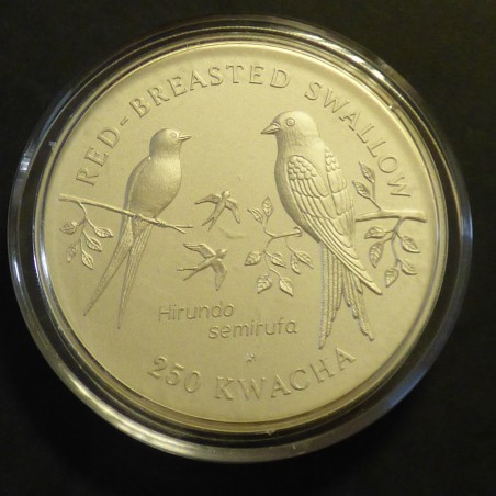 Zambia 250 Kwacha 1993 Red Breasted Swallows silver 92.5% 4 oz