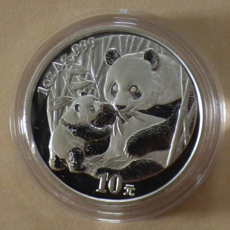 Chine 10 yuan Panda 2005 argent 99.9% 1 oz sous capsule