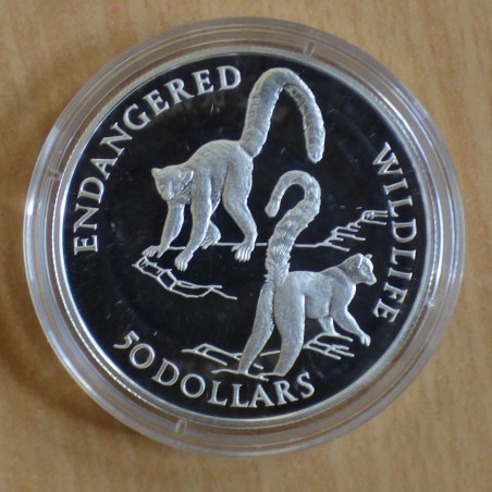 Iles Cook 50$ 1992 Endangered Wildlife Lemurien PROOF argent 92.5% (19.2 g)