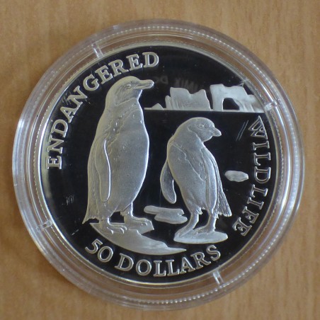 Iles Cook 50$ 1991 Endangered Wildlife Pingouin PROOF argent 92.5% (19.2 g)