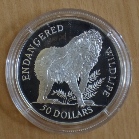 Iles Cook 50$ 1992 Endangered Wildlife Singe Mandrill PROOF argent 92.5% (19.2 g)