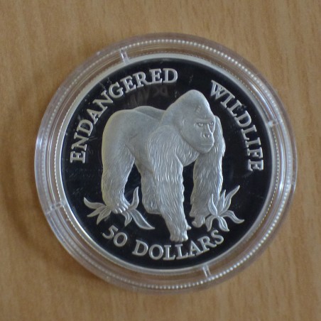 Iles Cook 50$ 1992 Endangered Wildlife Gorilla PROOF argent 92.5% (19.2 g)
