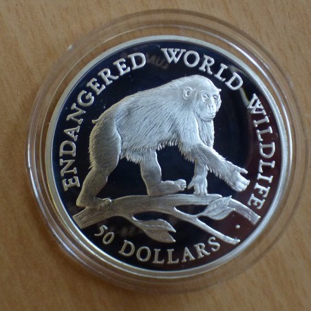 Iles Cook 50$ 1990 Endangered Wildlife Chimpanzé PROOF argent 92.5% (19.2 g)