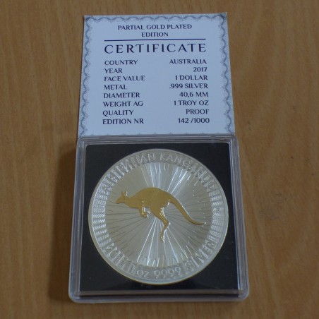 Australie 1$ Kangourou 2017 doré argent 99.9% 1 oz + CoA