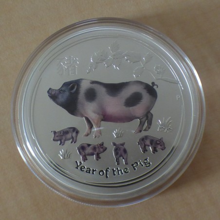 Australie 2$ Année du cochon 2019 coloré argent 99.9% 2 oz