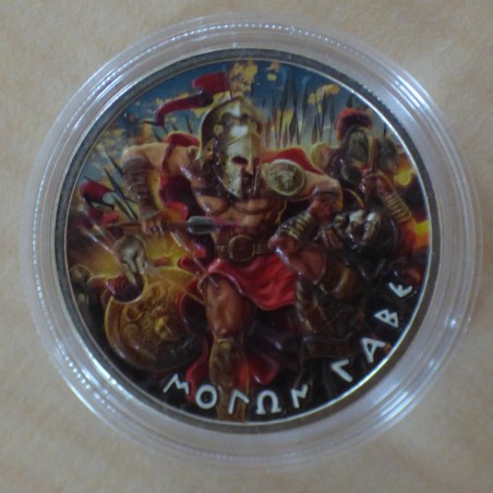 Ronde Molon Labe (Thermopyles) colorée en argent 99.9% 1 oz