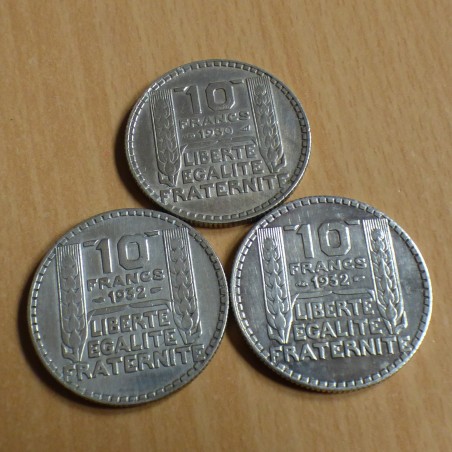 Lot de 3 pièces France 10 francs TURIN 1930/1932 argent 68% (3*10 g)