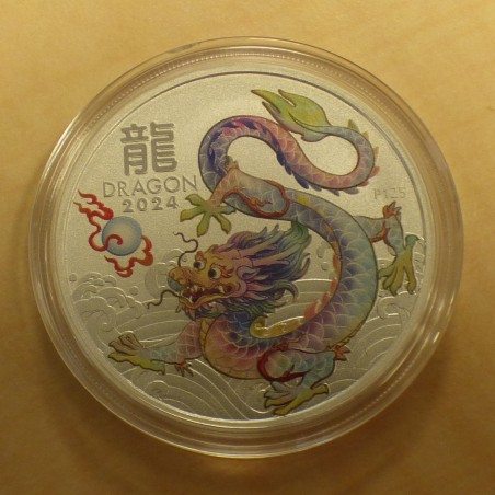 Australie 1$ Lunar 3 Année du dragon 2024 White coloré argent 99.9% 1 oz