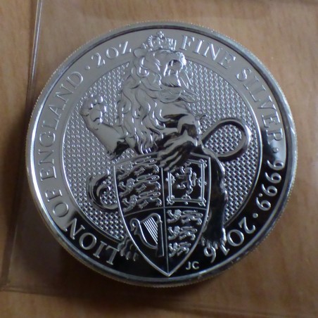 UK 5£ 2016 Queen's Beasts Lion d'Angleterre en argent 99.9% 2 oz