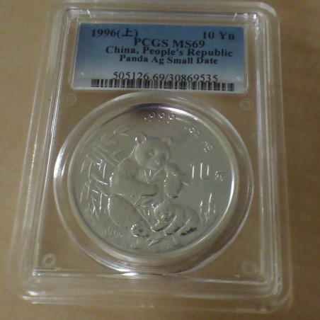 Chine 10 yuan Panda 1996 MS69 argent 99.9% 1 oz Petite Date