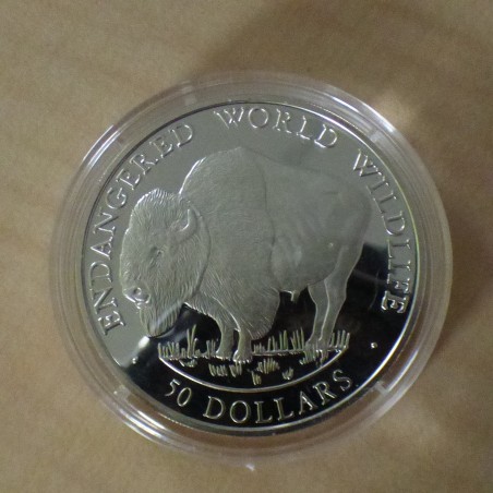 Iles Cook 50$ 1990 Endangered Wildlife Bison PROOF argent 92.5% (19.2 g)
