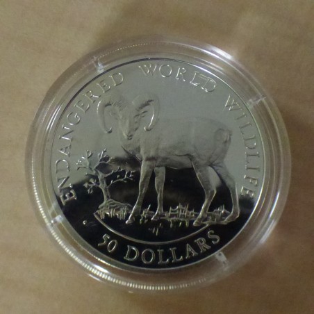 Iles Cook 50$ 1990 Endangered Wildlife Mouflon PROOF argent 92.5% (19.2 g)