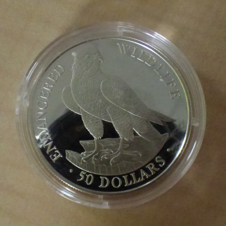 Iles Cook 50$ 1991 Endangered Wilflife Faucon PROOF argent 92.5% (19.2 g)