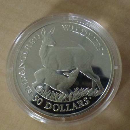 Iles Cook 50$ 1991 Endangered Wildlife Cerf /Daim PROOF argent 92.5% (19.2 g)