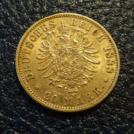 Allemagne 20 mark 1888-A Prusse en or 90% (7.96 g) TTB+/SUP