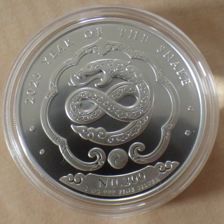 Bhoutan 200 Nu 2025 Année du Serpent en argent 99.9% 1 oz