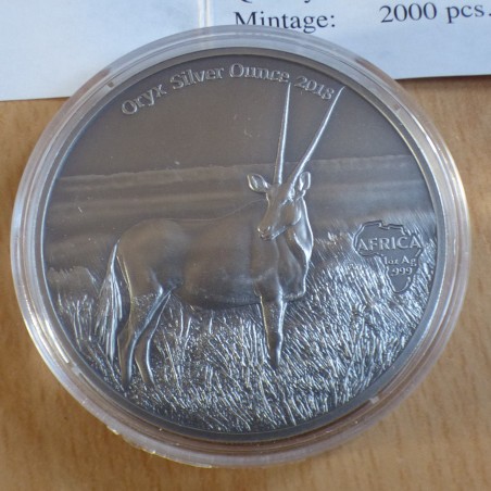 Ghana 5 Cedis 2018 ORYX antique finish argent 99.99% 1 oz + CoA