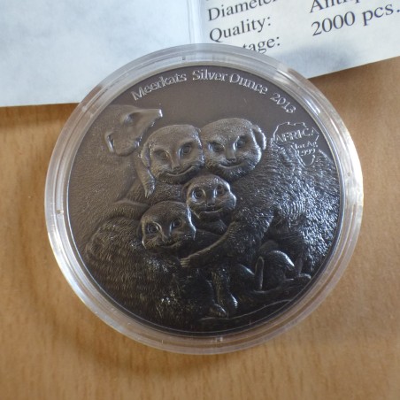 Congo 1000 CFA Suricate 2013 antique finish argent 99.9% 1 oz + CoA