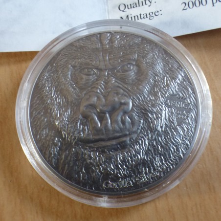 Ghana 5 Cedis 2015 Gorille argent 99.9% 1 oz antique +CoA