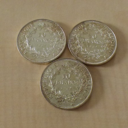 Lot of 3 coins France 10 francs HERCULE 1967 silver 90% (3*25 g)