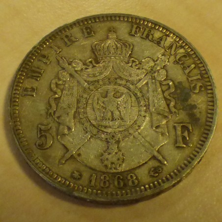 France 5 Francs 1868-A Napoleon III en argent 90% (25g)