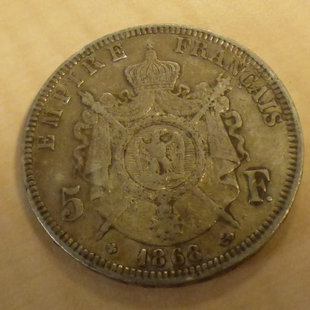 France 5 Francs 1868-BB Napoleon III en argent 90% (25g)