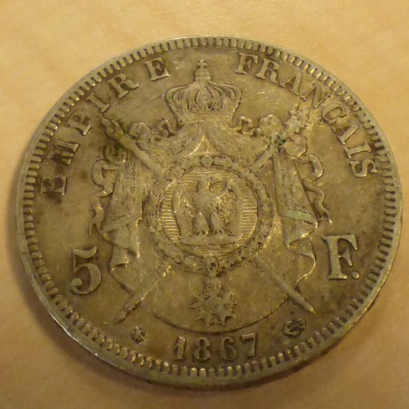 France 5 Francs 1867-A Napoleon III en argent 90% (25g)