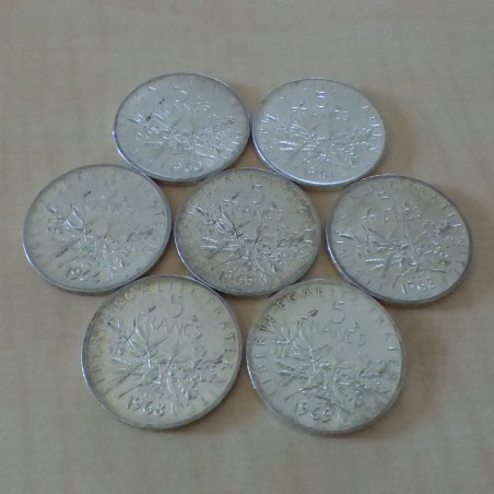 Lot of 7 coins France 5 Francs Semeuse 1960/1961/1963/1964/1965/1968/1969 silver 83.5% (7*12 g)