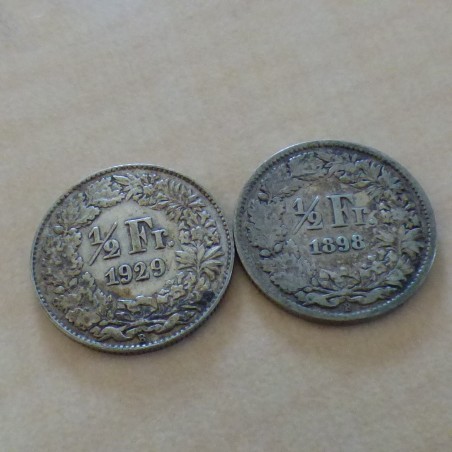Suisse 1/2 franc 1898+1929 argent 83.5% (2*2.5 g)