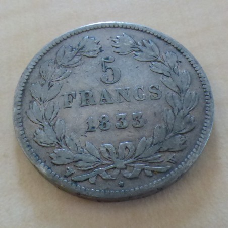 France 5 Francs 1833-W Louis Philippe en argent 90% (25g)