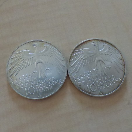 Allemagne 2*10 Mark 1972-J et 1972-D Olympique argent 62.5% (2*15.5 g)