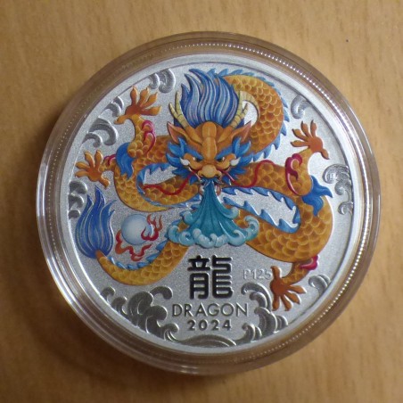 Australie 1$ Lunar 3 Année du dragon 2024 coloré argent 99.9% 1 oz