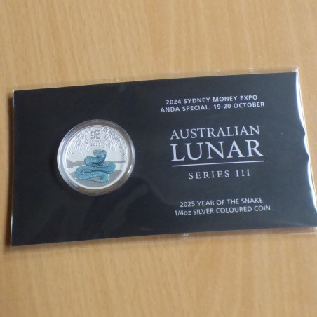 Australie 25 cents Année du Serpent 2025 coloré argent 99.9% 1/4 oz Sydney ANDA Special