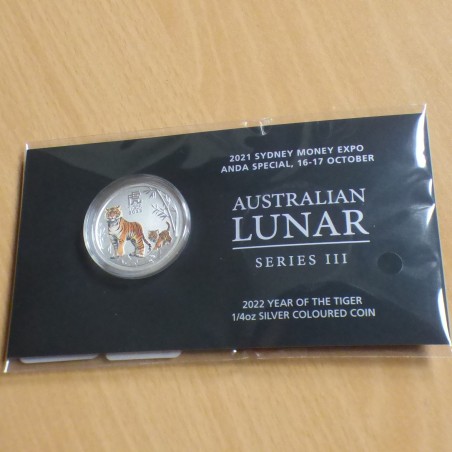 Australia 25 cents Year of the Tiger 2022 colored silver 99.9% 1/4 oz Sydney ANDA Special