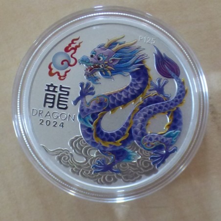 Australie 1$ Lunar 3 Année du dragon 2024 Lila coloré argent 99.9% 1 oz