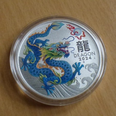 Australia 1$ Lunar 3 Year of the (Teal) Dragon 2024 colored silver 99.9% 1 oz