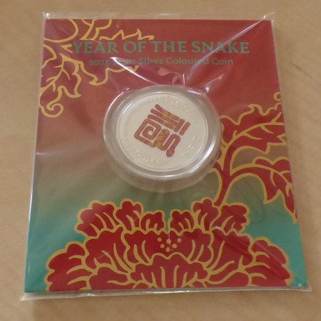 Australie 50 cents Année du serpent 2025 coloré FU Prosperity argent 99.9% 1/2 oz sous Blister