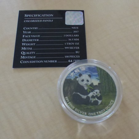 Niue 2$ Panda 2017 colored silver 99.9% 1 oz+CoA
