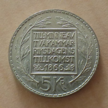 Suède 5 Kronor 1966 Gustav VI Adolf argent 40% (18g) SUP+
