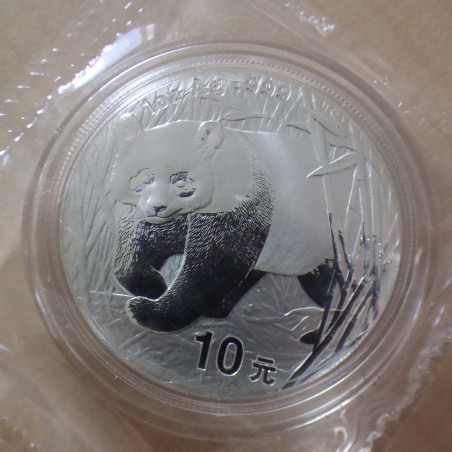 Chine 10 yuan Panda 2002 argent 99.9% 1 oz sous capsule et scellé