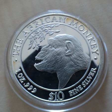 Somalie 10$ African Monkey 1998 argent 99.9% 1 oz