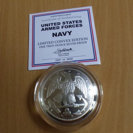 Ronde Navy Button bombée en argent 99.9% PROOF 1 oz avec CoA