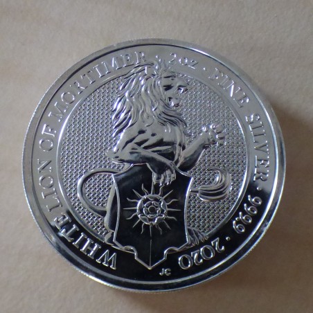 UK 5£ Queen's Beasts Lion de Mortimer 2020 en argent 99.9% 2 oz
