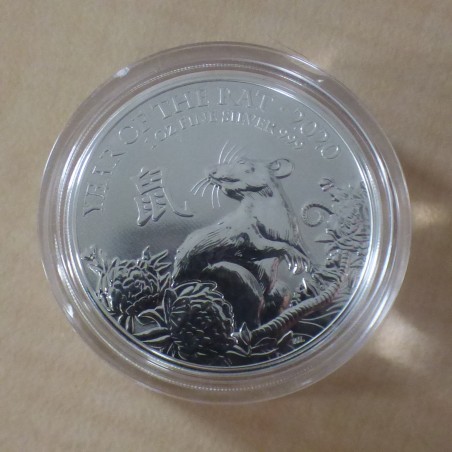UK 2£ 2020 LUNAR Année de la souris / Rat en argent 99.9% 1 oz