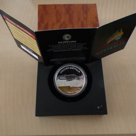 Australia 1$ 2008 Hobart Discover Australia PROOF colored silver 99.9% 1oz+CoA+Box