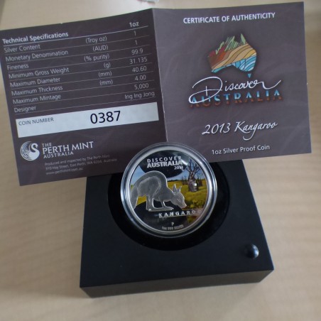 Australia 1$ 2013 Kangaroo Discover Australia PROOF colored silver 99.9% 1oz+CoA+Box