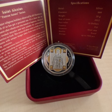 Fiji 10$ 2012 Saint Alexius PROOF doré en argent 99.9% 20g